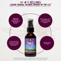 A bottle of WishGarden Herbs PMS Emotional is centered on a purple background, surrounded by text bubbles highlighting PMS emotional support, hormone balance, cycle relief, and that its gluten-free and vegan.