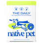 A white container of Native Pet The Daily Multivitamin for Dogs features a blue leaping dog with a cape and text highlighting benefits for sensitive skin, gut health, immune support, digestion, and mobility.