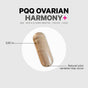 A Codeage PQQ Ovarian Harmony+ beige capsule (0.90 inches) is shown; this supplement blends myo-inositol, d-chiro-inositol, folate, and CoQ10 for ovarian harmony support. Natural color variation may occur.