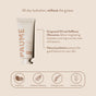 A tube of PAUME Probiotic Hand Balm sits beside text detailing its skin benefits and four icons representing its citrus, rosemary, lavender, and cedar scent notes.