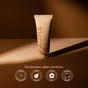 A tube of Probiotic Hand Balm centered above text stating it is free of parabens, sulfates, and silicones, followed by four circular icons indicating the Renewing Hand Serum is cruelty-free, vegan, naturally scented, and in sustainable packaging.