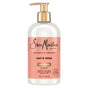 A 13 fl oz (384 ml) bottle of SheaMoisture Conditioner - Curl + Shine with a gold pump, specifically formulated to deliver curl definition and shine while taming frizz for those with thick, curly hair.