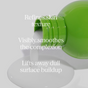 A green bottle of Andalou Naturals Resurfacing Triple Acid Exfoliating Toner pours white lotion onto a white surface. Overlaid text reads: Refines skin texture with lactic acid, visibly smoothes complexion, and lifts away dull surface buildup with fruit enzymes.