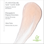 A smear of pink gel labeled with ingredients: 3% AHA for exfoliation, pineapple and papaya enzymes to brighten dull skin, and aloe vera for hydration. Andalou Naturals Resurfacing Glycolic Cleansing Gel acts as an exfoliating face wash to reveal radiant skin. A green "Dermatologically Tested" checkmark appears in the bottom right corner.