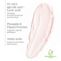 Resurfacing Texture Refining Night Cream by Andalou Naturals is pictured with a swipe of cream next to text highlighting its key skincare ingredients—5% AHA, pineapple & papaya enzymes, and amino acids—along with brief benefits of this exfoliating formula. A green “dermatologically tested” icon appears in the bottom right on a clean white background.