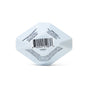 A hexagon-shaped blue Sleep Epsom Salt Bath Bomb by Pacha Soap Co. is shown on a white background, with a barcode and printed text on the back detailing directions, product info, and aromatherapy benefits.