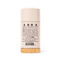 A beige cylindrical Deodorant stick by Pacha Soap Co. with a wooden-textured base, back label featuring ingredients, instructions, and barcode—perfect for anyone seeking an aluminum free deodorant.