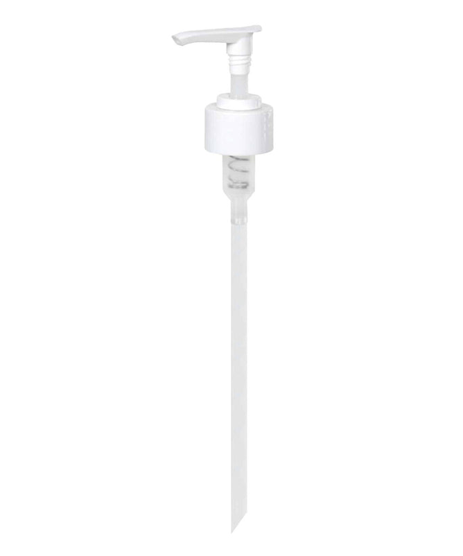 The Plaine Products Medium Pump is a white plastic dispenser with a long tube, designed for bottles to dispense deep conditioner, soap, or lotion.