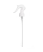 The Plaine Products Medium Spray Pump is a white plastic dispenser with a long dip tube and curved lever, perfect for spraying Sea Salt Spray, Hair Repair treatments, or sanitizer from bottles up to 10 oz.