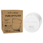 A brown Epic Water Filters USA Pure XP Replacement Filter box sits next to a white round filter. The box highlights benefits such as reducing up to 99.9% of contaminants with advanced filtration and saving over 1000 plastic bottles. The NSF certified filter is labeled Made in USA.