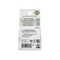 Back of a Radius Natural Silk Floss package displaying eco-friendly claims, recycling symbols, certifications, product information, and a barcode. The primarily white packaging with green accents and text emphasizes the plastic-free design and features the use of organic coconut oil.