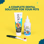 Radiuss Lush & Plush Pet Toothbrush with soft bristles and BPA-free design, plus organic dental gel and probiotic enzyme dental solution, are shown on a yellow background with the text: A Complete Dental Solution for Your Pets.