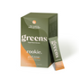 Rookie Wellness Greens peach mango comes in green packaging with orange accents, offering daily fiber, immune-supporting antioxidants, and nutrients for gut health and energy. Available as a box or single sachet.