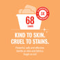 Orange graphic shows Rebel Green’s Gentle Baby Laundry Detergent Liquid - 3x Concentrated, labeled for 68 loads. Kind to skin, tough on stains—this organic formula uses gentle ingredients safe for your family and fabrics.