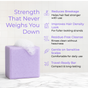 Tree To Tub's Strengthening Shampoo Bar – Sulfate-Free Cleanse for Fuller-Looking Hair sits on a white surface, with text highlighting reduced breakage, improved density, gentle cleanse for sensitive scalps, residue-free wash, and travel-ready design.