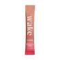 A single-serve pink packet labeled Rookie Wellness Wake Strawberry Fields - Sample Dietary Supplement stands upright against a white background, featuring energizing green tea for a natural lift.