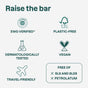 Infographic titled Raise the bar features six icons and labels for ATTITUDE super leaves Shampoo Nourishing Bar: EWG Verified, Plastic-Free, Dermatologically Tested, Vegan, Travel-Friendly, and Free of SLS/SLES & Petrolatum.