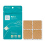 A teal pouch of The Good Patch Relax Stress Support Patches next to a sheet of four square, tan adhesive patches.