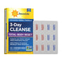 Renew Life 3-Day Cleanse shown with blister packs labeled Morning Formula and Evening Formula—an herbal detox for total-body reset and digestive support.