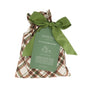 Set of 5 reusable gift bags from Waste Free Celebrations, made from 100% cotton and crafted in Afghanistan. These sustainable gift wrap alternatives feature assorted plaid designs with green bows and tags, offering various bag sizes for waste-free celebrations.