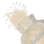 A glass bottle of Naturally Londons Revitalizing Foot Soak spills coarse white salts onto a white surface—ideal for moisturizing foot soaks and relieving dry, itchy skin.