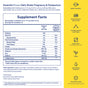 Supplement facts label for Essential Protein Daily Natal by Ritual, a prenatal and postnatal protein powder, lists nutrients per serving with % daily values. A yellow sidebar notes it's non-GMO, vegan, third-party tested, and has no artificial flavors.
