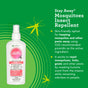 A bottle of Earthkind Stay Away® Mosquitoes Insect Repellent - Up to 14-Hour Protection is shown on a green background with yellow mosquito illustrations, highlighting its skin-friendly, odorless picaridin formula for long-lasting mosquito protection.