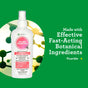 A bottle of Earthkind Stay Away® Mosquitoes Insect Repellent - Up to 14-Hour Protection appears against a green background with molecular graphics. Text reads: Made with fast-acting botanical ingredients. Long-lasting tick protection. Contains Picaridin.
