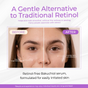 A before-and-after comparison of a person’s skin titled A Gentle Alternative to Traditional Retinol, showing a reduction in fine lines and texture after using Bakuchiol Advance+ Gentle-Retinol Alternative Serum by Tree To Tub.