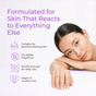 A person with a dab of Tree To Tub Bakuchiol Advance+ Gentle-Retinol Alternative Serum on their cheek rests their chin on their hands next to a list of product benefits, including its use as a retinol alternative, suitability, and certification.