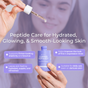 A person holds a dropper above a bottle of Tree To Tub Copper Peptides Face Serum with Multi-Peptides, Triple Hyaluronic Acid & Squalane, highlighting hydration, firmness, smoothness, and fine line care for daily use—even on delicate skin.