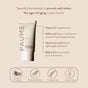 A tube of Renewing Hand Serum with text explaining its skin benefits, positioned above icons representing its four key scents: crisp citrus, herbaceous rosemary, calming lavender, and aromatic cedar.