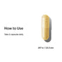 A beige Thorne Women's Libido Boost Capsule is pictured on white. Text says: How to Use—Take 2 capsules daily for women’s libido boost. Each capsule measures 0.917 in (23.3 mm).