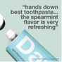 A tube of Davids Premium Toothpaste - Whitening + Antiplaque, EWG Verified, with a quote: hands down best toothpaste... the spearmint flavor is very refreshing. Text notes it's from a verified buyer and highlights this natural whitening toothpaste as a favorite choice.