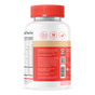 A white bottle with a red cap displays supplement directions, warnings, customer support info, and icons highlighting 16 nutrients. Designed as a kids multivitamin, the label for SmartyPants Kids+ Multi & Omegas Gummy is mostly in white and orange with both a barcode and QR code visible.
