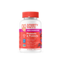 A bottle of SmartyPants Kids Probiotic & Prebiotic Gummy features a red cap, white label, and colorful berry illustrations. The label emphasizes digestive health and immune support benefits, offering a delicious probiotic supplement specially crafted to help support your child’s gut microbiome.