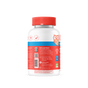 A white plastic bottle of SmartyPants Kids Zero Sugar Multi & Omegas Gummies with a red cap, featuring an owl illustration and information about ingredients, allergens, and testing on the label.