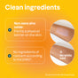 Infographic with text: Clean ingredients. ATTITUDE Sunly Sunscreen Stick SPF30 uses non-nano zinc oxide for a safe, clear barrier—no white cast, no concerning ingredients per EWG. Image: sunscreen on skin—one area white, one area clear.