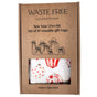 The Waste Free Celebrations Sew Your Own Set of 10 gift bags - Candy Cane Baubles comes in a cardboard box with a festive fabric window, ideal for Christmas crafts, and notes it is made in Afghanistan.