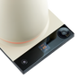 A close-up of a SAKI Luna Electric Kettle Pro in cream color sits next to a digital kitchen scale showing "HOLD 40°C" on its temperature display. The scale features touch controls and a sleek, modern design, providing convenient temperature settings for precise brewing.