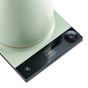 Close-up of the SAKI Luna Electric Kettle Pro’s light green base, featuring a sleek, minimalist design. The digital display shows HOLD 40°C alongside a power button and control dial. The base offers preset programs for convenient temperature settings.