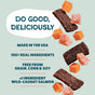 Salmon Loves Butternut Jerky Dog Treats by Shameless Pets feature wild-caught salmon rich in omega-3s, real ingredients, are made in the USA, and contain no grain, corn, or soy. Rectangular treats and sweet potato cubes surround product highlights.