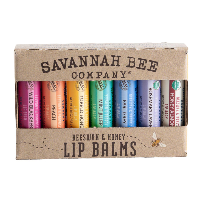 Give the gift of nourishing care with the Bee The Balm Lip Balm Gift Set from Savannah Bee Company. This beautifully packaged set features six vibrant tubes of beeswax lip balm in a variety of flavors: Wild Blackberry, Peach, Tupelo Honey, Mint Julep, Earl Grey, and Rosemary Lavender. Perfect for treating yourself or someone special to the moisturizing benefits of Savannah Bee Company lip balms in every swipe.