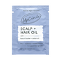 A 3 ml sachet of UpCircle Scalp + Hair Oil – Sample, formulated with bacuri butter, castor oil, rosemary, and sweet almond to support healthy hair growth. The text highlights that it is natural, vegan, upcycled.
