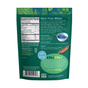 Back of a Kuli Kuli Foods Sea Moss & Blue Spirulina Superfood Gummies pack showing supplement facts, product details, ingredients, blue spirulina powder image highlighting the gummies, baobab pod picture, dosage info, and company contacts.