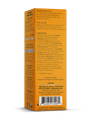 An orange skincare product box for Badger Balm’s Seabuckthorn Glow Beauty Oil displays directions, ingredients—including biocompatible oil—distributor details, a barcode, and safety warnings in black text.