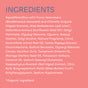 A pink background displays a list of Value Size Daily Lotion ingredients from The Seaweed Bath Co in white and light blue text, starting with INGREDIENTS at the top, featuring marine moisture, nutrient-rich algae, plant extracts, and noting organic items with an asterisk.