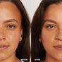 Side-by-side close-up of a woman's face before (left) and after (right) using Axiology's Fungdation - Mushroom Foundation, revealing smoother, more even-toned skin.