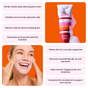 A collage shows a woman cleansing her face with Shielded Beautys Feeding Frenzy Prebiotic Cleanser, a foaming tube, and text highlighting gentle cleansing, exfoliation, hydration, and pore-cleansing benefits on an orange background.