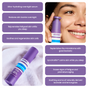 A woman applies Shielded Beauty’s Night Life Live Probiotic + HA Serum, a purple bottle overnight treatment that hydrates, restores the skin barrier, calms skin, and features a soothing lavender lemongrass scent.
